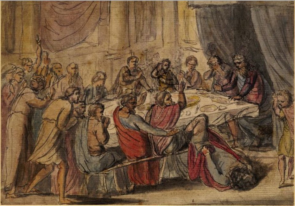 William Blake The Death of Earl Goodwin c1779 Pen and grey ink with watercolour