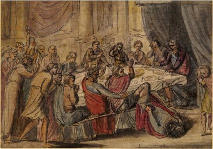 William Blake The Death of Earl Goodwin c1779 Pen and grey ink with watercolour