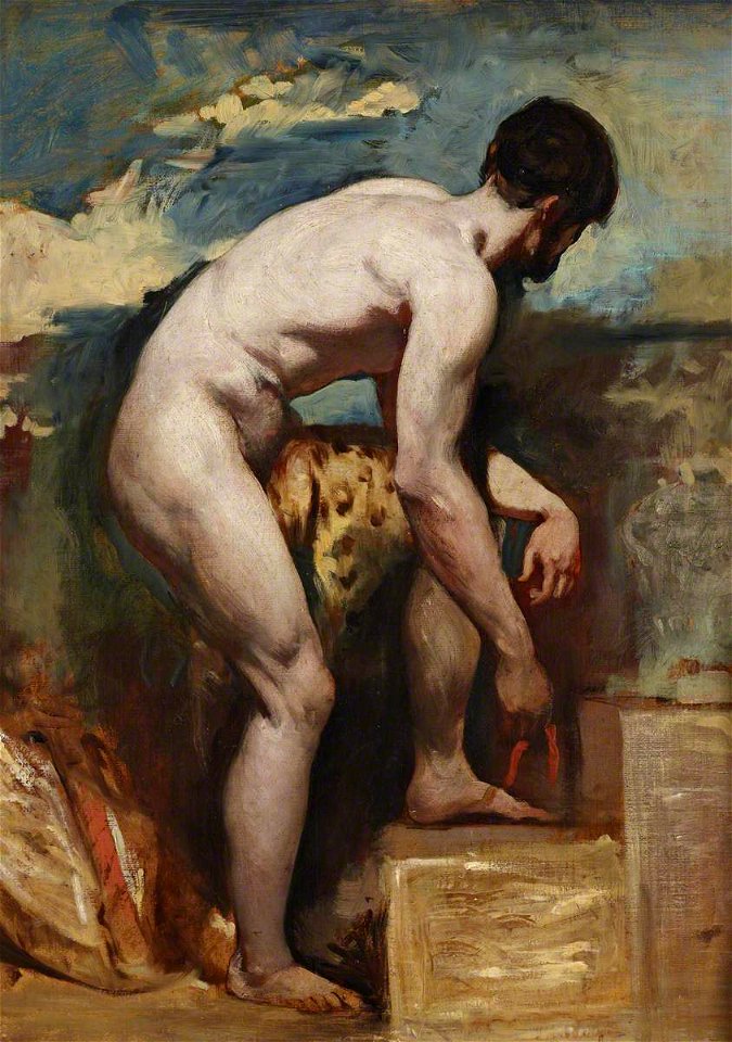 William Etty (1787-1849) - An Academic Nude of a Man Tying His Sandal - 515510 - National Trust