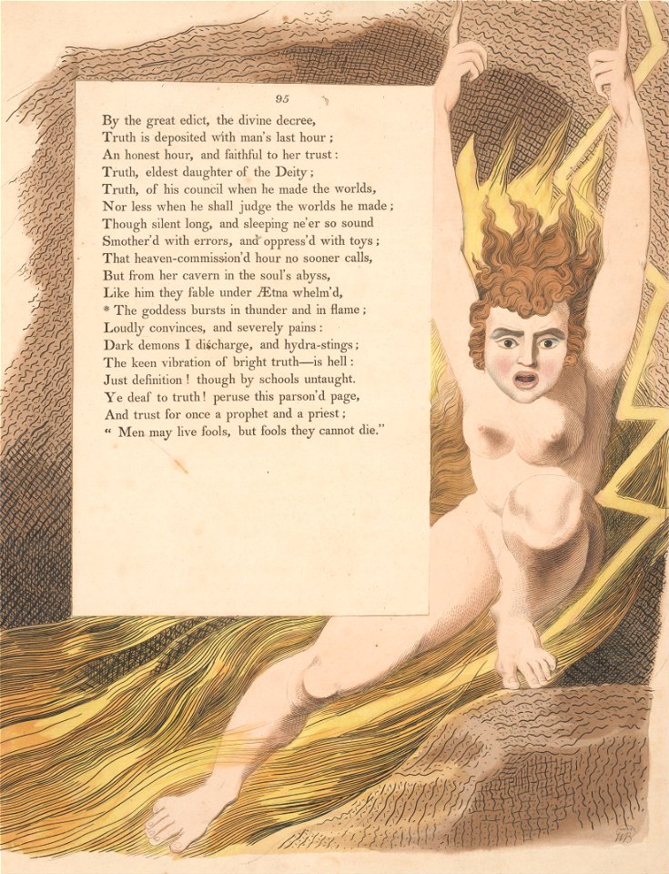 William Blake - Young's Night Thoughts, Page 95, The Goddess Bursts in Thunder and in Flame - Google Art Project