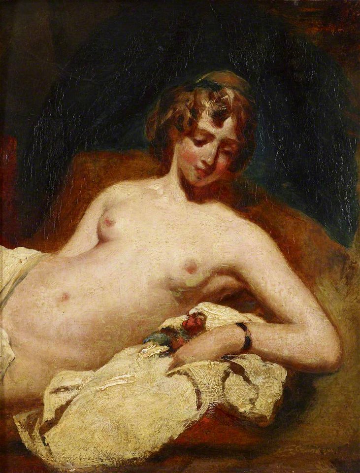 William Etty (1787-1849) - Half-Figure of a Reclining Female Nude on Her Side - 515701 - National Trust
