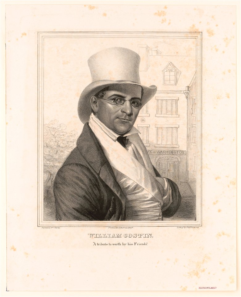 William Costin. A tribute to worth by his friends - painted by S.M. Charles ; lithogd. by Chas. Fenderich. LCCN2003655017
