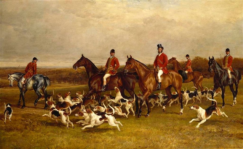 William H Hopkins (active 1853-1890-d. 1892) - Her Majesty's Buckhounds with the Earl of Hardwicke, Huntsmen and Whips - RCIN 407840 - Royal Collection