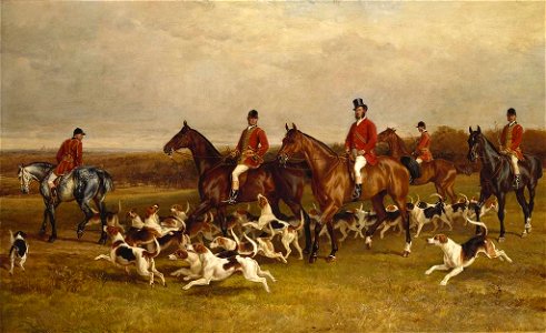 William H Hopkins (active 1853-1890-d. 1892) - Her Majesty's Buckhounds with the Earl of Hardwicke, Huntsmen and Whips - RCIN 407840 - Royal Collection