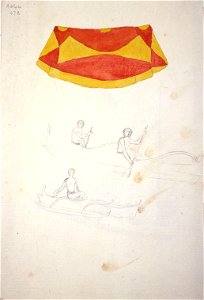 William Ellis – Sandwich Islands. Two canoes and feather cloak