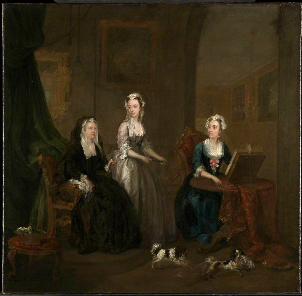 William Hogarth (1697-1764) - Three Ladies in a Grand Interior ('The Broken Fan'), possibly Catherine Darnley, Duchess of Buckingham with Two Ladies - T11756 - Tate