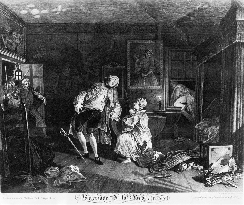 William Hogarth - Marriage à la Mode, Plate 5, (The Death of the Earl) - Google Art Project