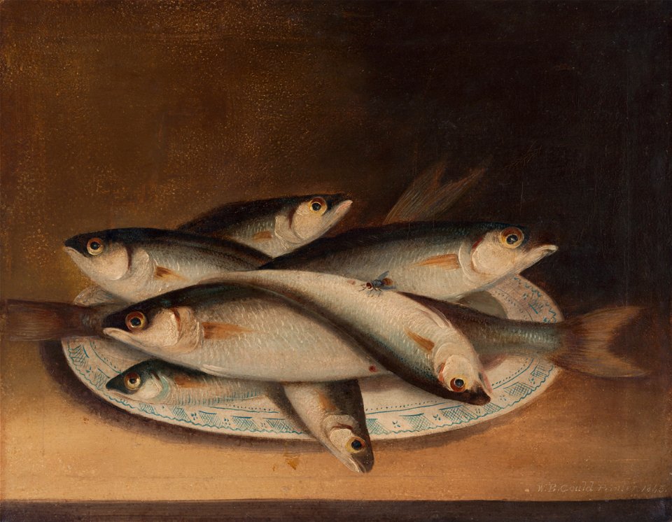 William Buelow Gould - Fish on a blue and white plate - Google Art Project