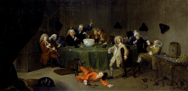 William Hogarth - A Midnight Modern Conversation. Free illustration for personal and commercial use.