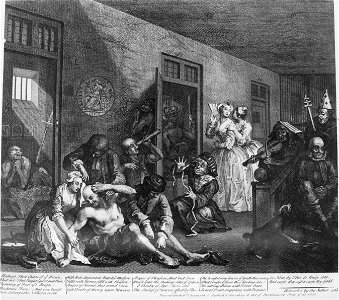 William Hogarth - A Rake's Progress, Plate 8, In the Madhouse - Google Art Project