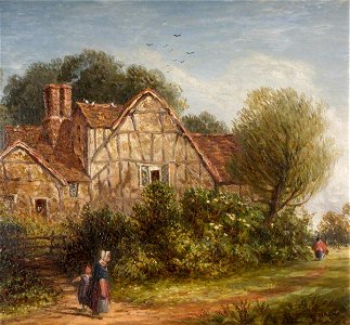 William Henry Hall (1812-1880) - An English Cottage (panel in the Everitt Cabinet) - 1892P41.14 - Birmingham Museums Trust. Free illustration for personal and commercial use.