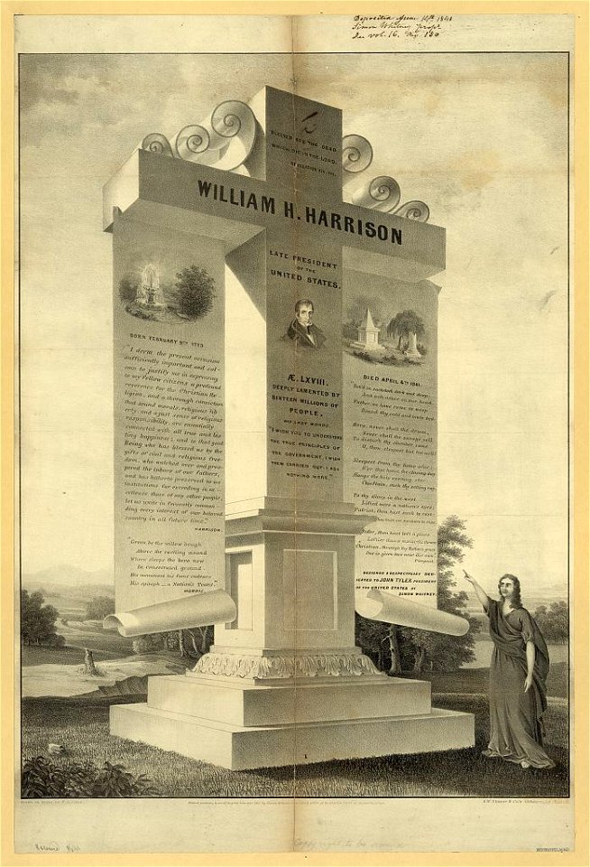 William H. Harrison. Late president of the United States. Æ LXVIII. Deeply lamented by sixteen millions of people - drawn on stone by F.H. Lane ; B.W. Thayer & Co.'s lithography, Boston. LCCN2004669120