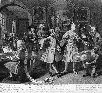 William Hogarth - A Rake's Progress, Plate 2, Surrounded by Artists and Professors - Google Art Project