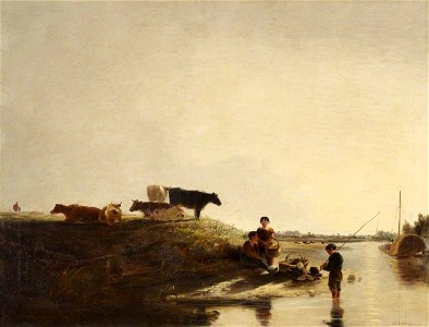 William Ingalton (1794-1866) - View near Windsor, with Cows and Fishermen - 515632 - National Trust