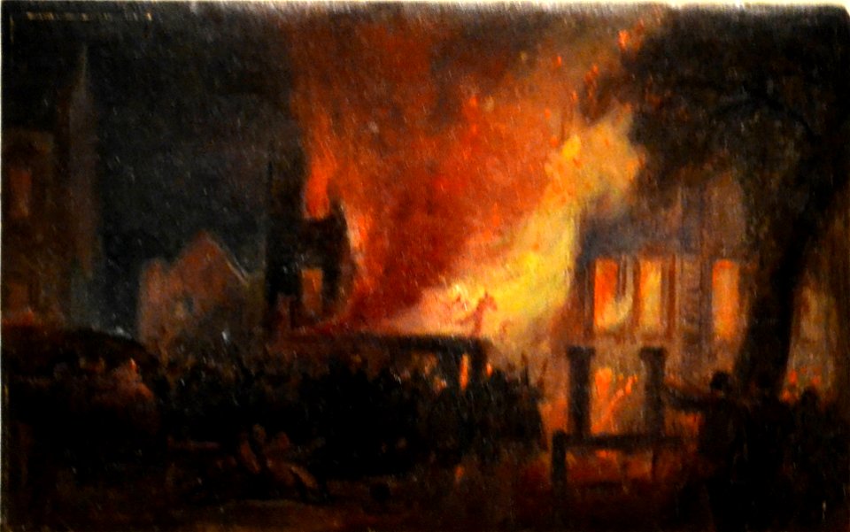 William James Müller - Les emeutes de Bristol - L'incédie de Queen Square - maison des Douanes (c 1831)