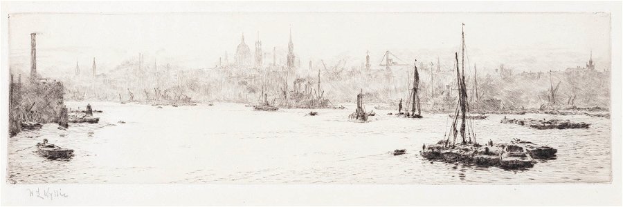 William Lionel Wyllie - Wyllie-98220 - St Pauls from the Thames - circa 1915
