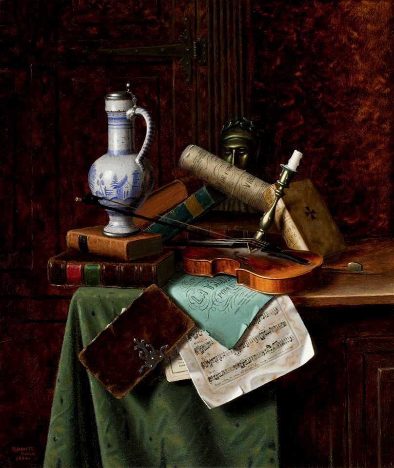 William Michael Harnett - Still Life with Dutch Jar and Bust of Dante