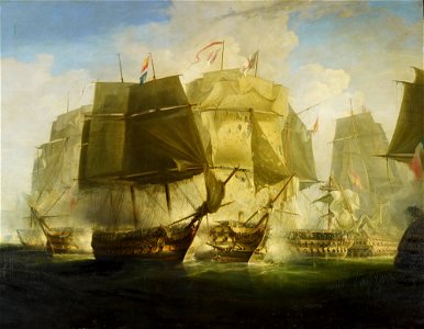 William John Huggins (1781-1845) - The Battle of Trafalgar, I. The Beginning of the Action, The 'Victory' Breaking the Line - RCIN 407180 - Royal Collection