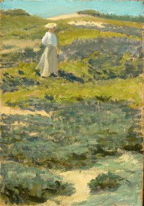 William Merritt Chase - Woman Standing in a Landscape - 1986.444 - Fogg Museum. Free illustration for personal and commercial use.