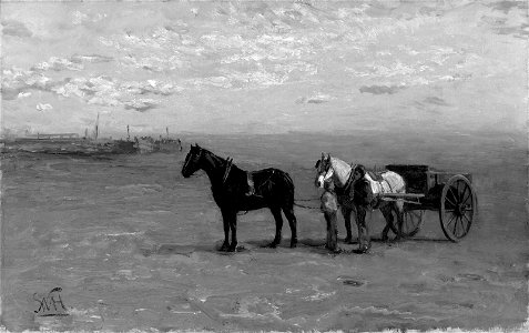 William Morris Hunt - Beach Scene with Horses - 62.179 - Museum of Fine Arts. Free illustration for personal and commercial use.