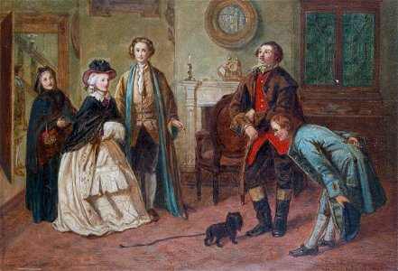William Powell Frith Mr Honeywell introduces the bailiffs 1850. Free illustration for personal and commercial use.