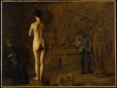 Thomas Eakins - William Rush Carving His Allegorical Figure of the Schuylkill River - Google Art Project. Free illustration for personal and commercial use.