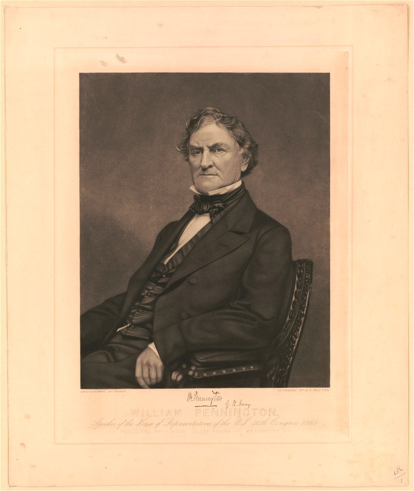 William Pennington. Speaker of the House of Representatives of the U.S. 36th Congress 1860 - photographed by Brady ; engraved by A.B. Walter. LCCN93502711