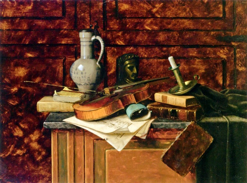 William Michael Harnett - Dutch Jar and a Bust of Dante