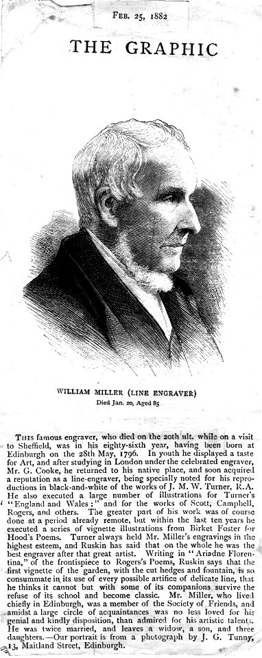 William Miller obituary, The Graphic, Feb 25, 1882