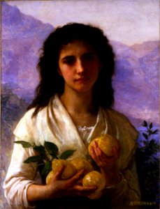 William-Adolphe Bouguereau (1825-1905) - Girl Holding Lemons (1899). Free illustration for personal and commercial use.