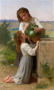 William-Adolphe Bouguereau (1825-1905) - At The Fountain (1897). Free illustration for personal and commercial use.
