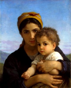 William-Adolphe Bouguereau (1825-1905) - Young Girl and Child (1877). Free illustration for personal and commercial use.