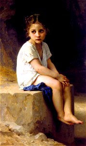 William-Adolphe Bouguereau (1825-1905) - At the Foot of the Cliff (1886). Free illustration for personal and commercial use.