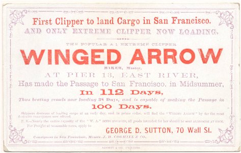 WINGED ARROW Clipper ship sailing card HN002818aA