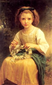 William-Adolphe Bouguereau (1825-1905) - Child Braiding A Crown (1874). Free illustration for personal and commercial use.