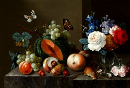 Johann Amandus Winck - Blumen und Früchte mit Schmetterlingen und Mäusen (1804)