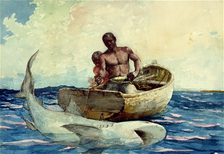Winslow Homer - Shark fishing. Free illustration for personal and commercial use.