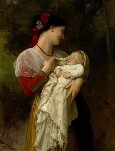 William-Adolphe Bouguereau (1825-1905) - Maternal Admiration (1869). Free illustration for personal and commercial use.