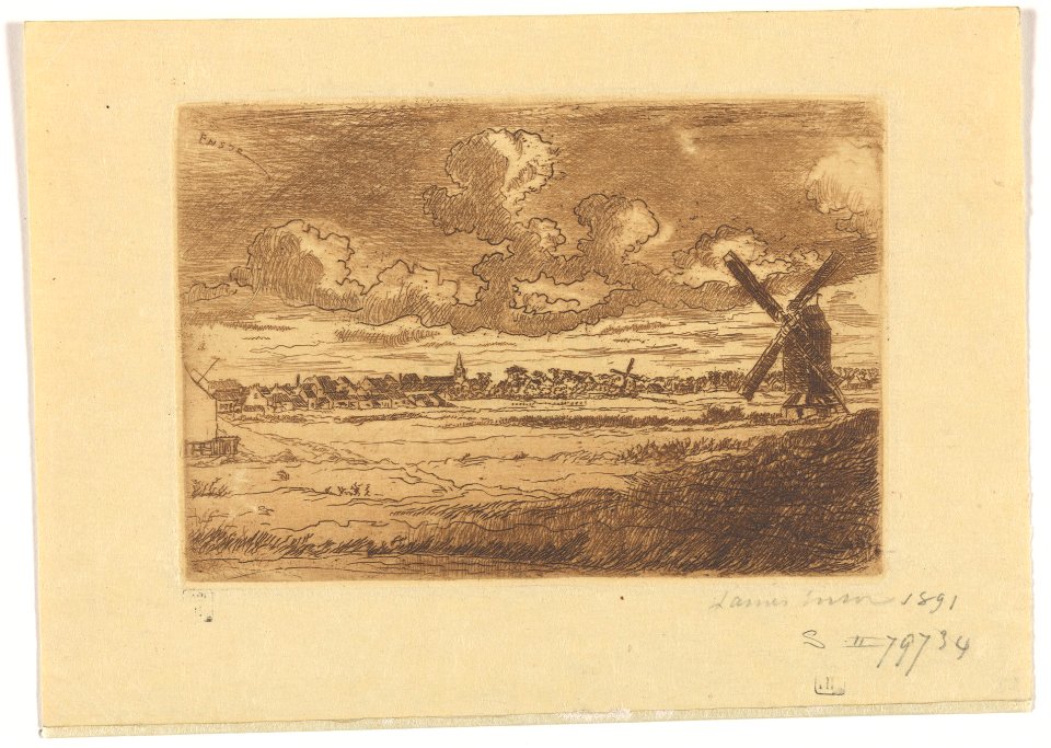 Windmill at Skykens, print by James Ensor, 1891, Prints Department, Royal Library of Belgium, S. II 79734