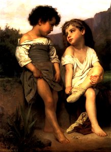 William-Adolphe Bouguereau At the Edge of the Brook. Free illustration for personal and commercial use.