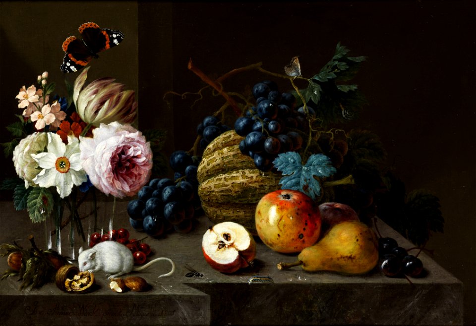 Johann Amandus Winck - Blumen und Früchte mit Schmetterlingen und Mäusen (1805)