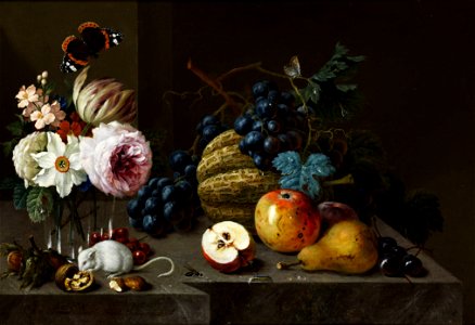 Johann Amandus Winck - Blumen und Früchte mit Schmetterlingen und Mäusen (1805)