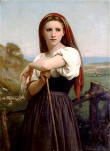 William-Adolphe Bouguereau (1825-1905) - Young Shepherdess (1868). Free illustration for personal and commercial use.