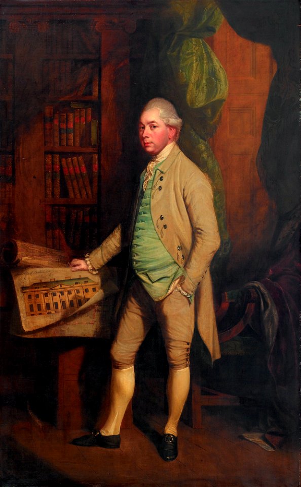 William, 6th earl of Craven, holding the Benham castle plan, by Thomas Beach