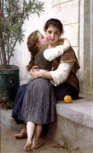 William-Adolphe Bouguereau (1825-1905) - A Little Coaxing (1890). Free illustration for personal and commercial use.