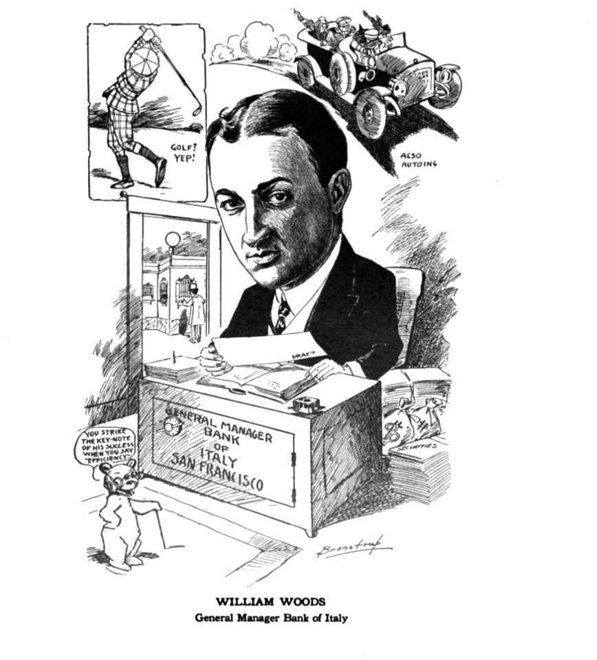 William Woods, General Manager, Bank of Italy. Caricature