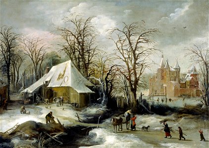 Winter Landscape - Joose de Momper II (the Younger) - Google Cultural Institute. Free illustration for personal and commercial use.