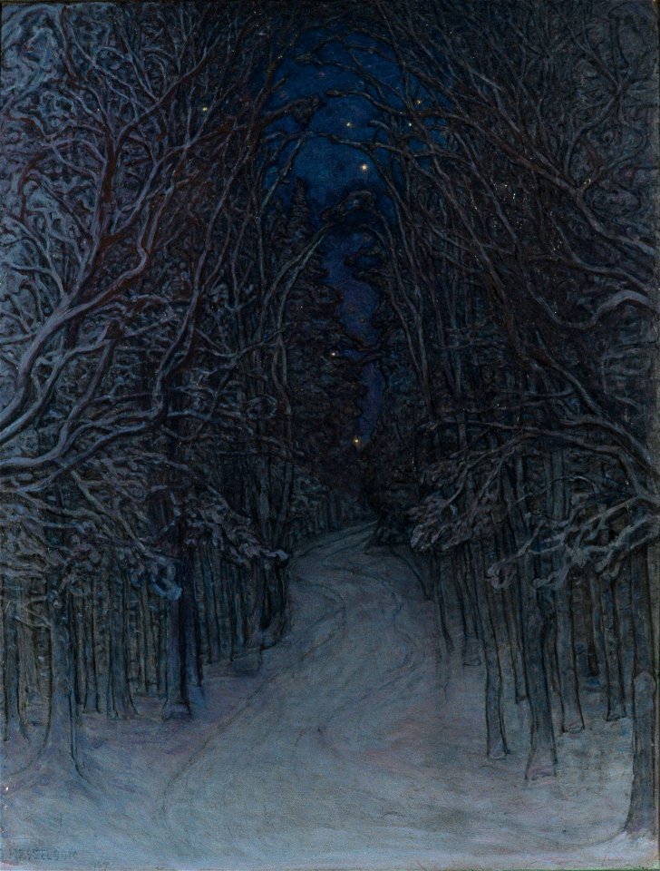 Winter Night in the Forest (Otto Hesselbom) - Nationalmuseum - 21167. Free illustration for personal and commercial use.