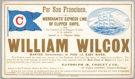 WILLIAM WILCOX Clipper ship sailing card HN002807aA. Free illustration for personal and commercial use.