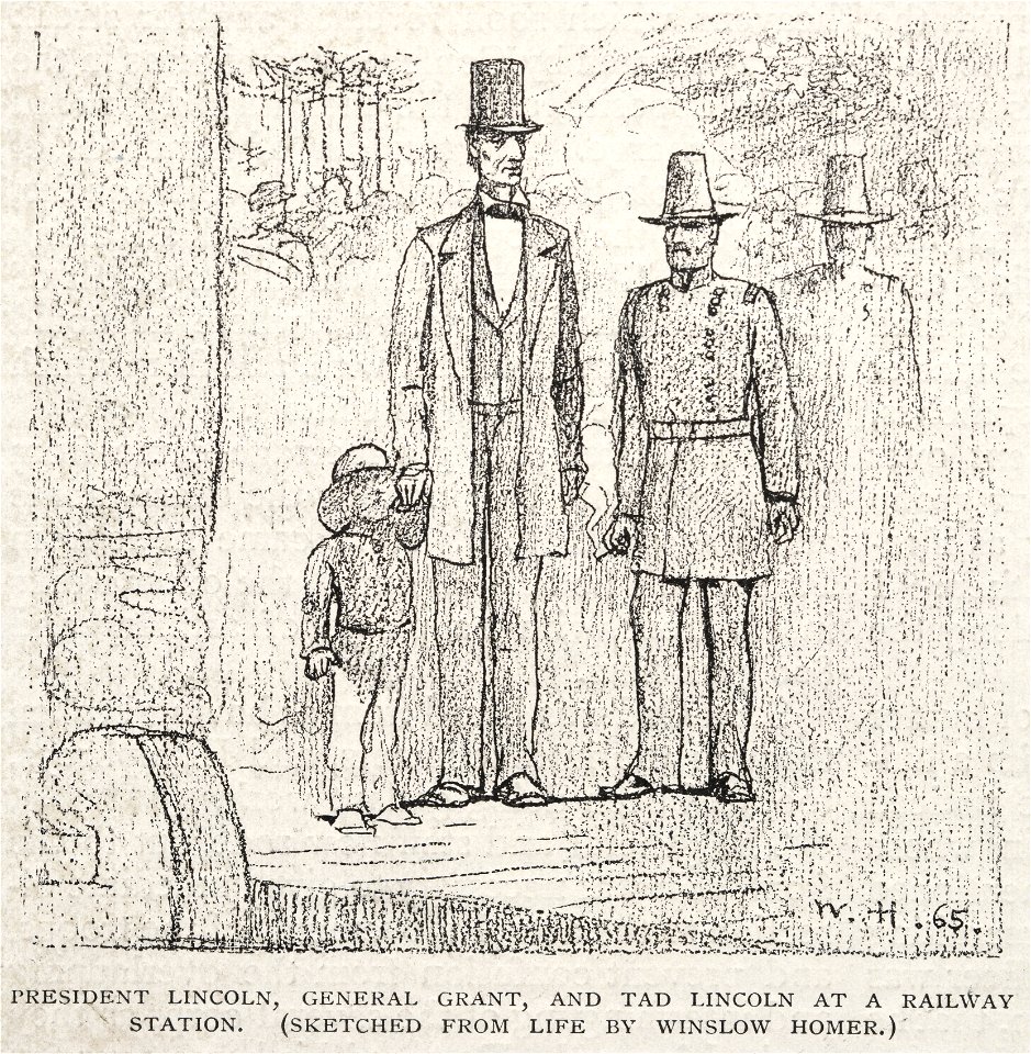 Winslow Homer (American, 1836-1910) - President Lincoln, General Grant, and Tad Lincoln at a Railway Station - 1942.1448 - Cleveland Museum of Art